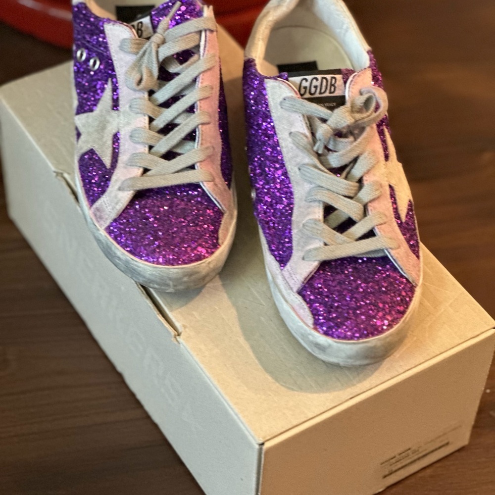 Purple Golden Goose Glitter Sneakers